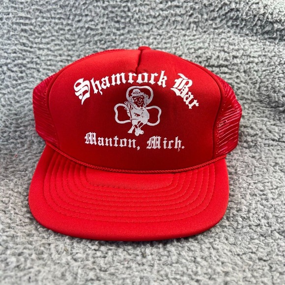 Vintage Shamrock Pub Hat Snapback Mesh Trucker White Manton Michigan Shamrock - Picture 1 of 8